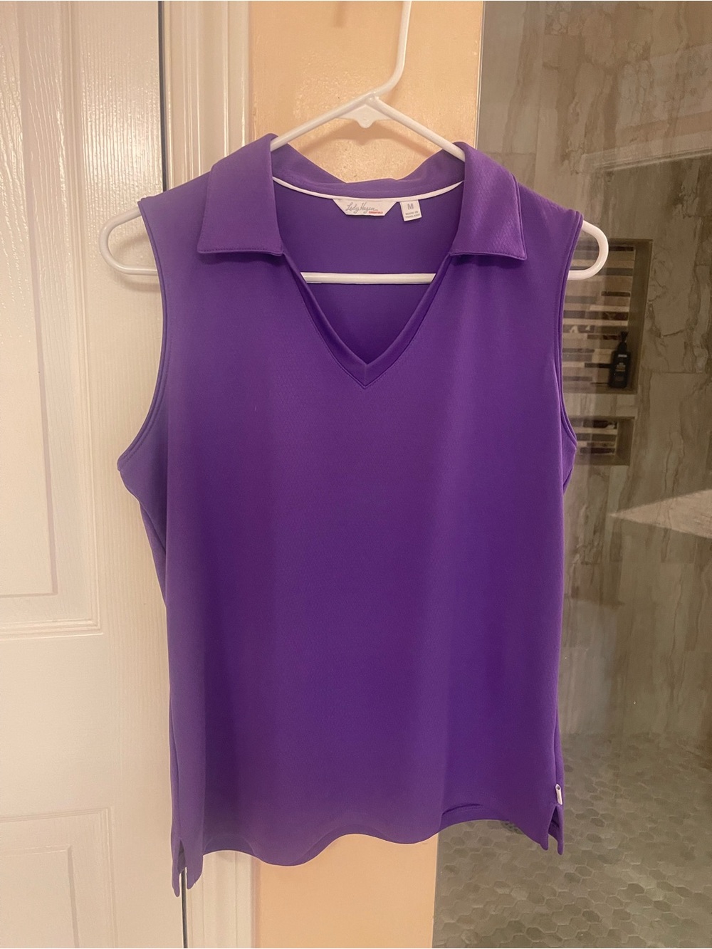 Lady Hagen Purple Sleeveless V-Neck Polo Tank